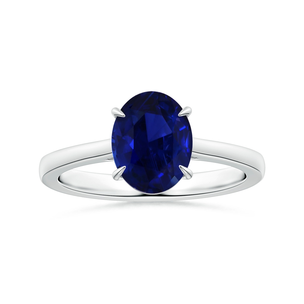 9.62x7.60x4.51mm AAA Claw-Set GIA Certified Solitaire Oval Blue Sapphire Reverse Tapered Shank Ring in White Gold 