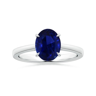 9.62x7.60x4.51mm AAA Claw-Set GIA Certified Solitaire Oval Blue Sapphire Reverse Tapered Shank Ring in White Gold