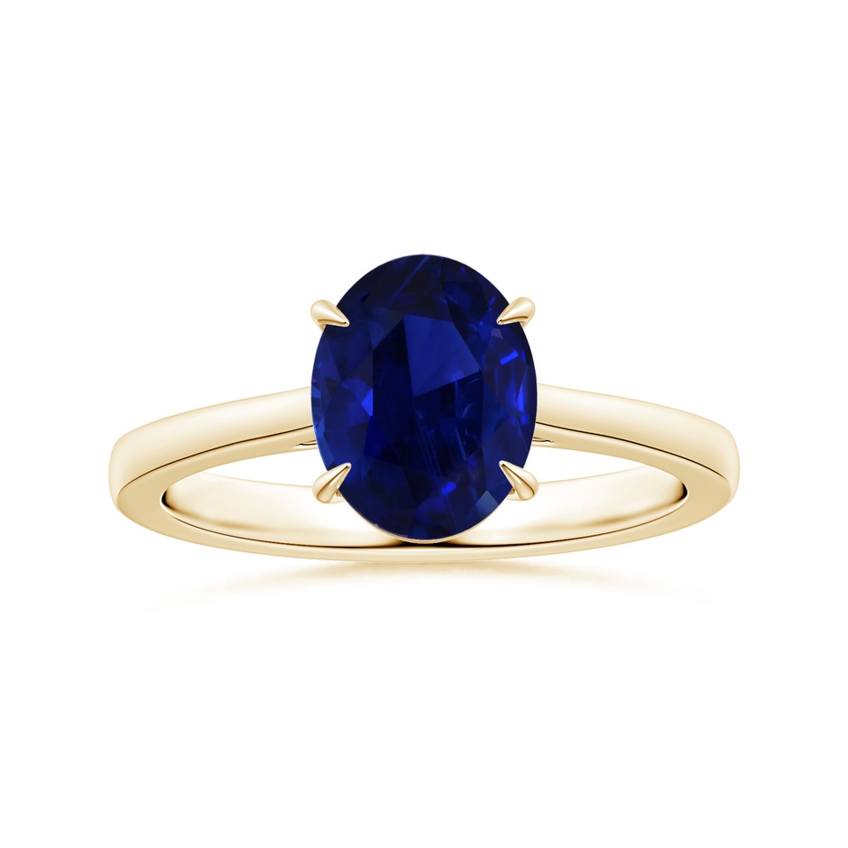 9.62x7.60x4.51mm AAA Claw-Set GIA Certified Solitaire Oval Blue Sapphire Reverse Tapered Shank Ring in Yellow Gold 