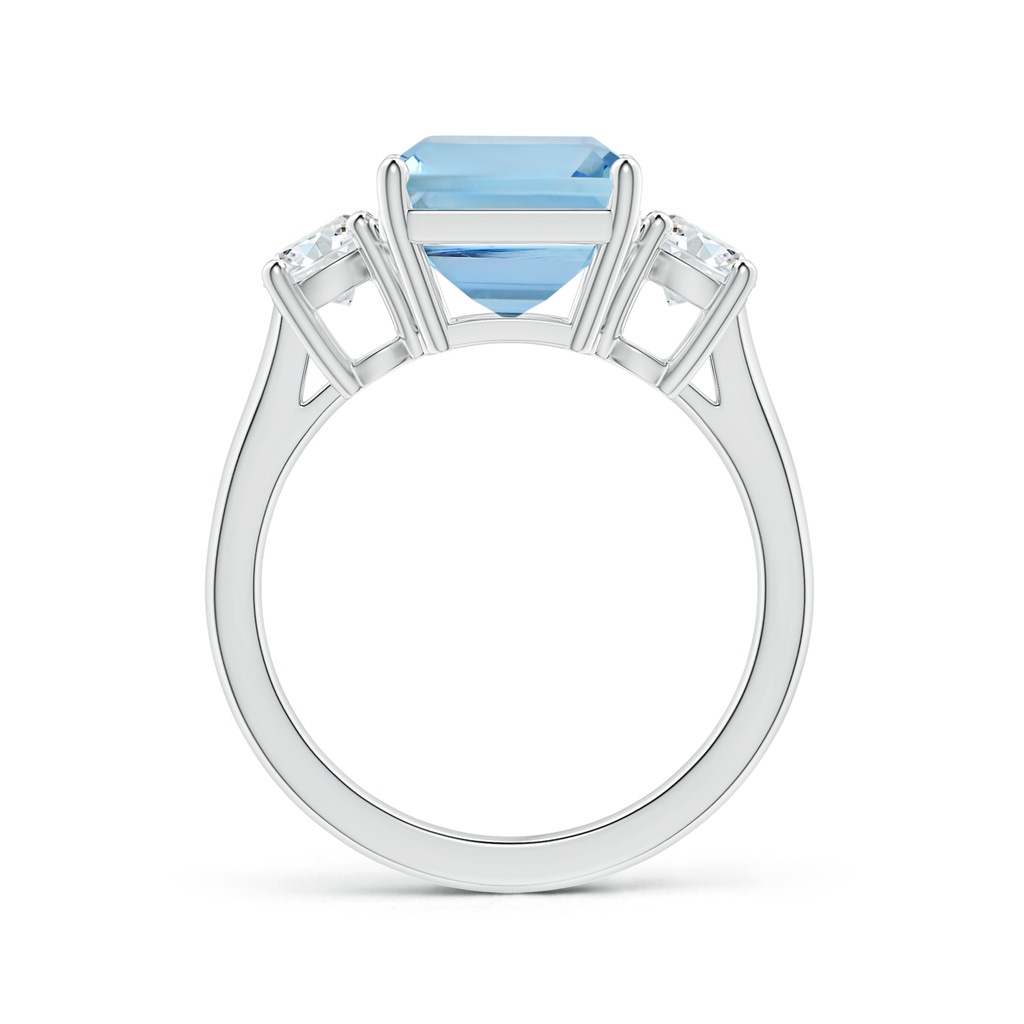 10.56x8.18x5.60mm AAA Emerald-Cut Aquamarine Tapered Shank Three Stone Ring with Diamonds in P950 Platinum Side 199