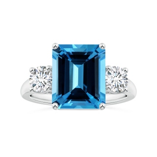 10.81x8.90x5.59mm AAA Three Stone GIA Certified Emerald-Cut Swiss Blue Topaz Tapered Ring with Diamonds in P950 Platinum