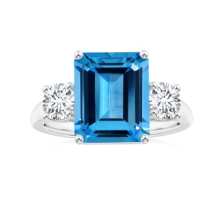 10.93x8.96x5.42mm AAA Three Stone GIA Certified Emerald-Cut Swiss Blue Topaz Tapered Ring with Diamonds in P950 Platinum
