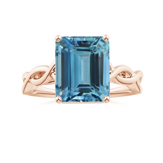 10.89x8.83x6.52mm AAAA Prong-Set GIA Certified Solitaire Emerald-Cut Aquamarine Twisted Shank Ring in 10K Rose Gold