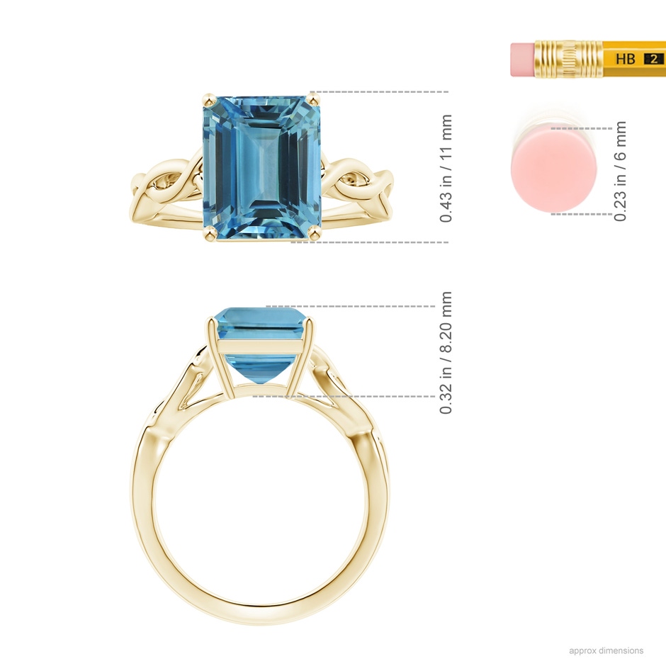 10.89x8.83x6.52mm AAAA Prong-Set GIA Certified Solitaire Emerald-Cut Aquamarine Twisted Shank Ring in 18K Yellow Gold ruler
