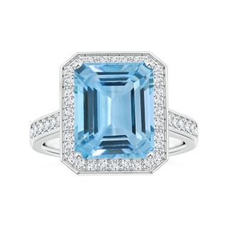 10.56x8.18x5.60mm AAA Emerald-Cut Aquamarine Single Halo Ring with Diamonds in P950 Platinum