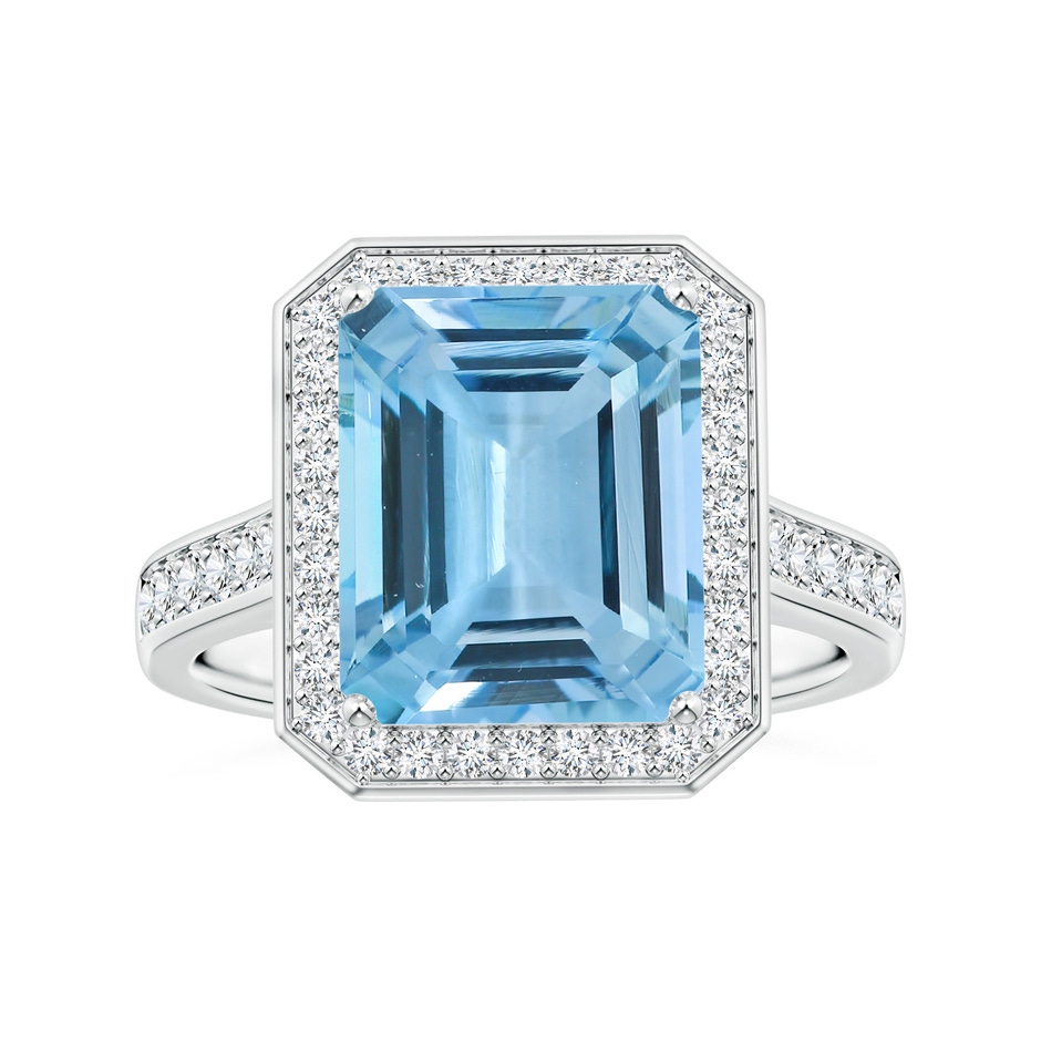 10.56x8.18x5.60mm AAA Emerald-Cut Aquamarine Single Halo Ring with Diamonds in P950 Platinum 