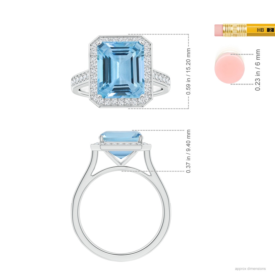 10.56x8.18x5.60mm AAA Emerald-Cut Aquamarine Single Halo Ring with Diamonds in P950 Platinum ruler