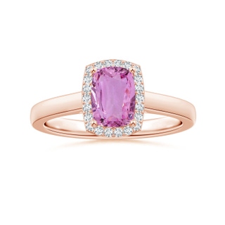 6.62x6.24x3.95mm AAA Cushion Pink Sapphire Ring with Diamond Halo in 18K Rose Gold