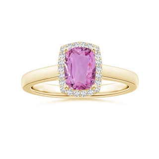 6.62x6.24x3.95mm AAA Cushion Pink Sapphire Ring with Diamond Halo in 18K Yellow Gold