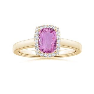 6.62x6.24x3.95mm AAA Cushion Pink Sapphire Ring with Diamond Halo in 9K Yellow Gold