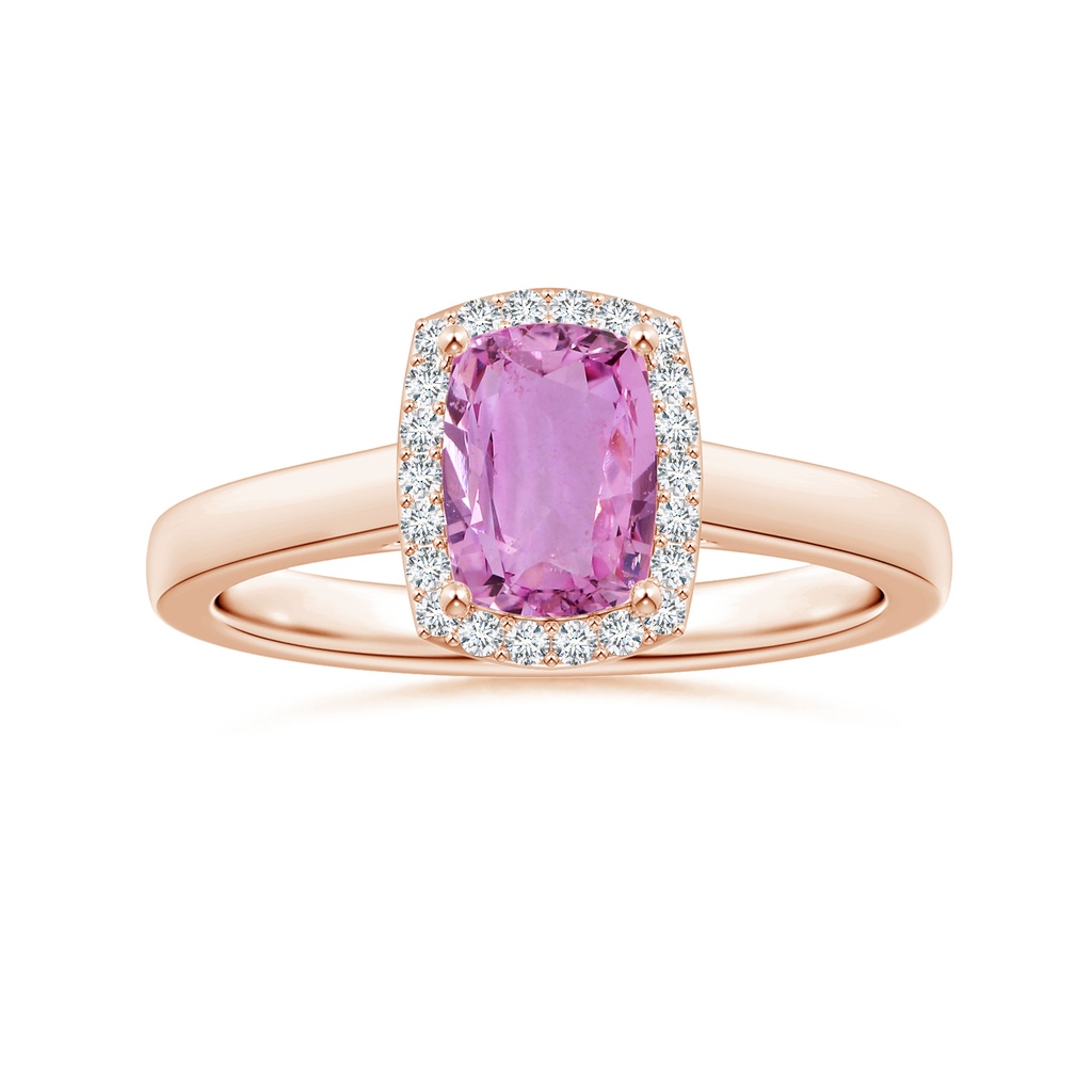 6.62x6.24x3.95mm AAA Cushion Pink Sapphire Ring with Diamond Halo in Rose Gold