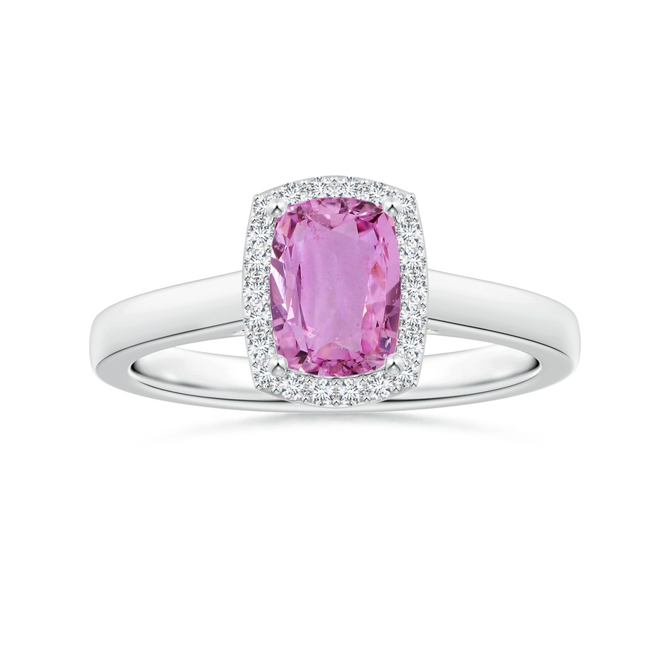 6.62x6.24x3.95mm AAA Cushion Pink Sapphire Ring with Diamond Halo in White Gold 