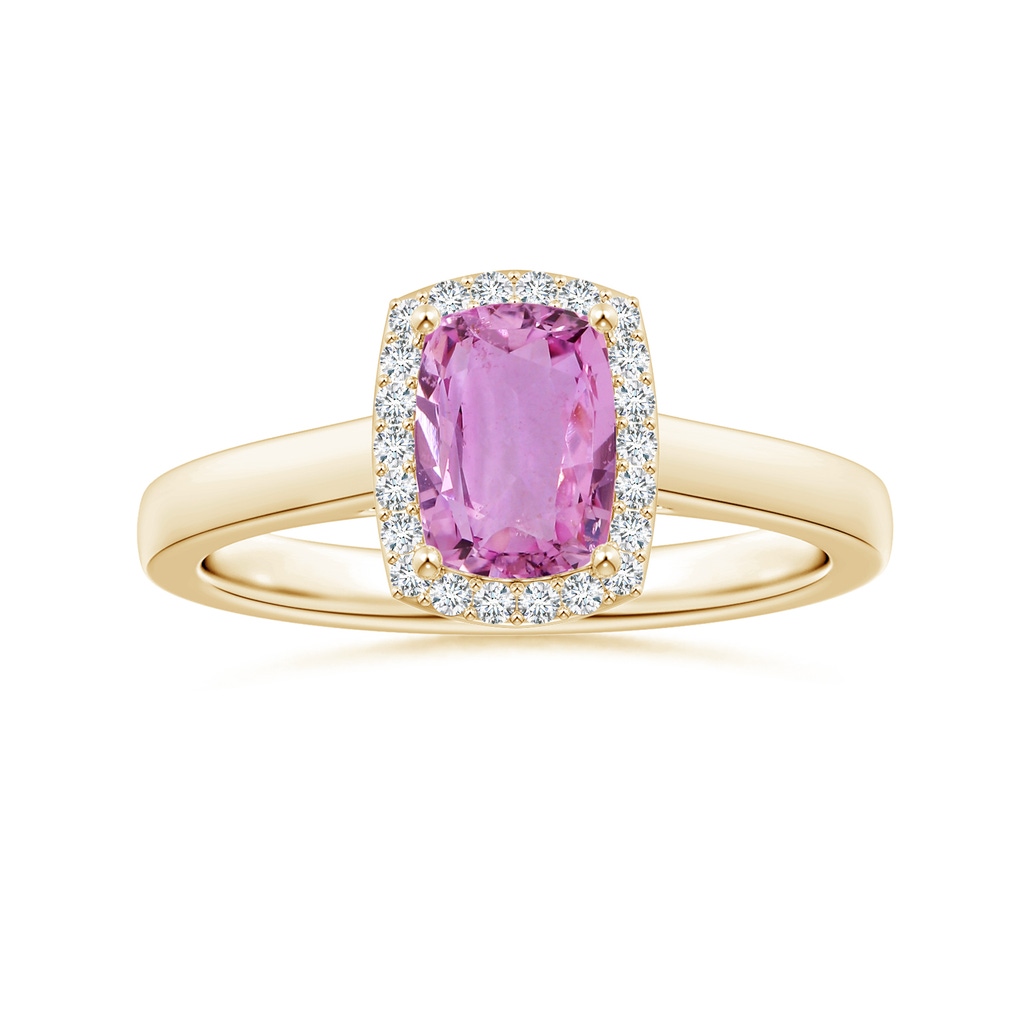 6.62x6.24x3.95mm AAA Cushion Pink Sapphire Ring with Diamond Halo in Yellow Gold