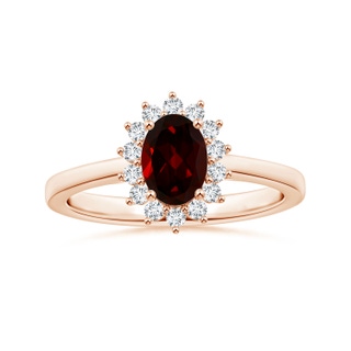 7.93x5.81x3.65mm AAAA Princess Diana Inspired GIA Certified Oval Garnet Halo Ring with Reverse Tapered Shank in 9K Rose Gold