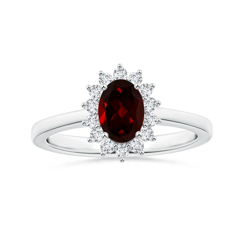 7.93x5.81x3.65mm AAAA Princess Diana Inspired GIA Certified Oval Garnet Halo Ring with Reverse Tapered Shank in White Gold 