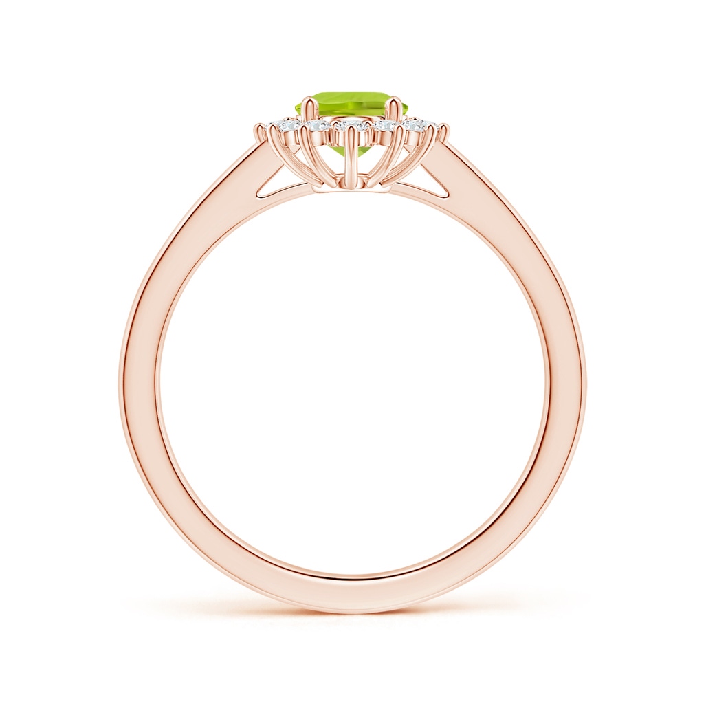 8.02x5.97x4.09mm AAA GIA Certified Princess Diana Inspired Oval Peridot Reverse Tapered Ring with Halo in 18K Rose Gold Side 199