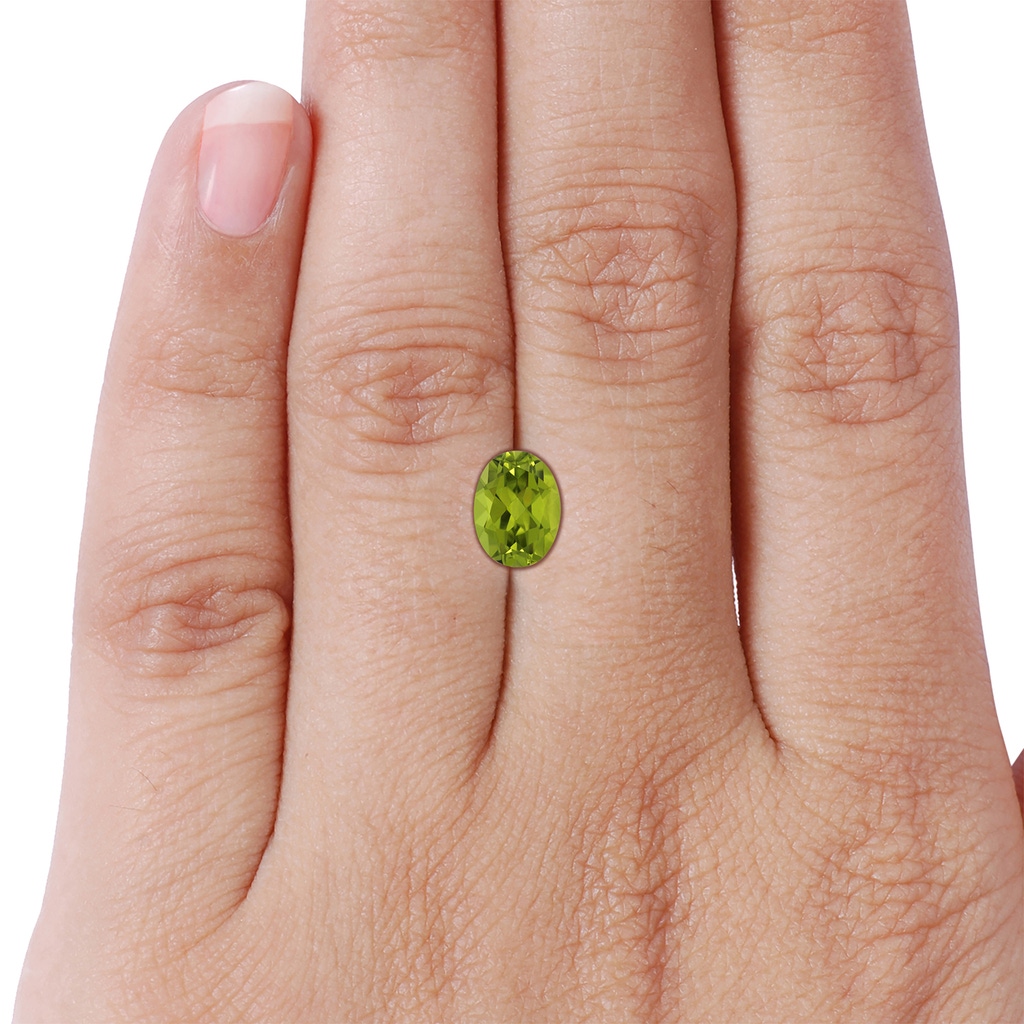8.02x5.97x4.09mm AAA GIA Certified Princess Diana Inspired Oval Peridot Reverse Tapered Ring with Halo in 18K Rose Gold Side 799
