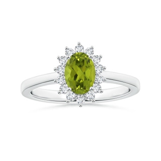 8.02x5.97x4.09mm AAA GIA Certified Princess Diana Inspired Oval Peridot Reverse Tapered Ring with Halo in P950 Platinum