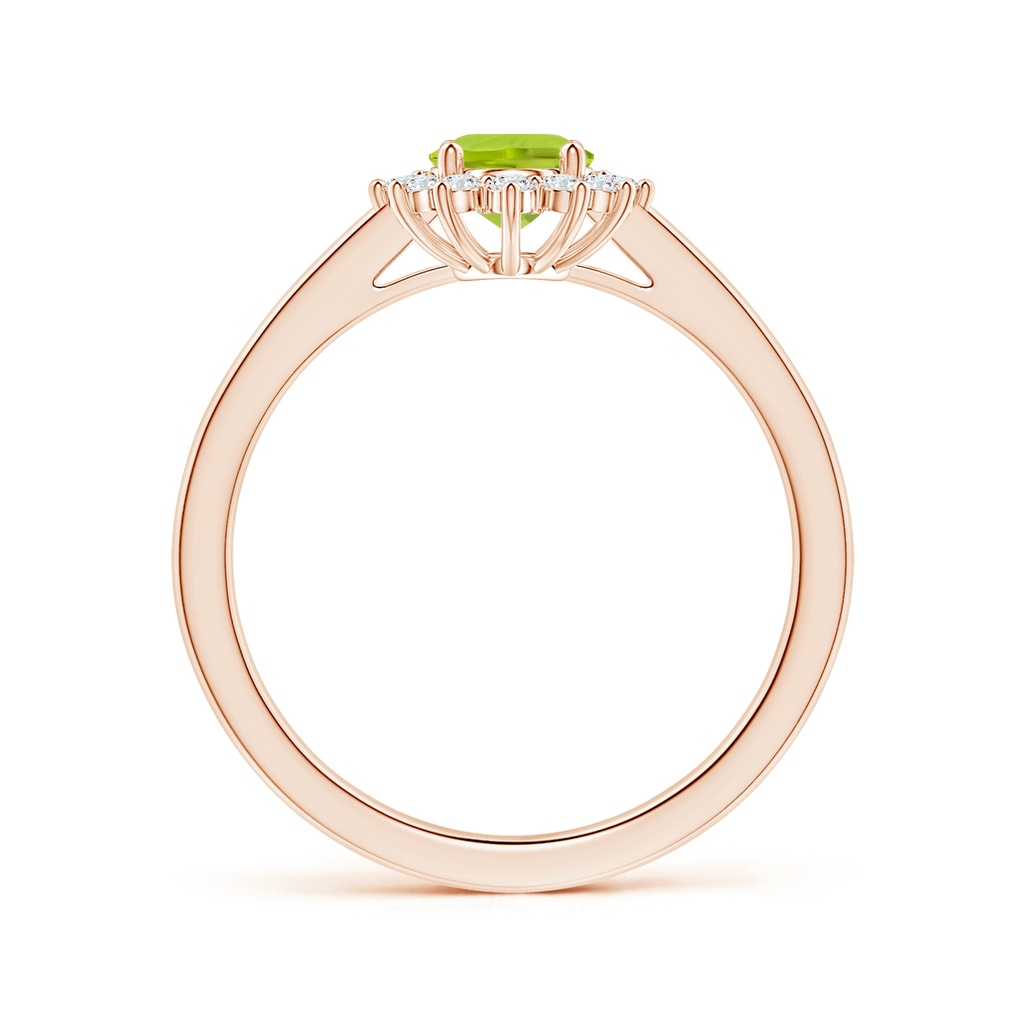 8.02x5.97x4.09mm AAA GIA Certified Princess Diana Inspired Oval Peridot Reverse Tapered Ring with Halo in Rose Gold - side 199