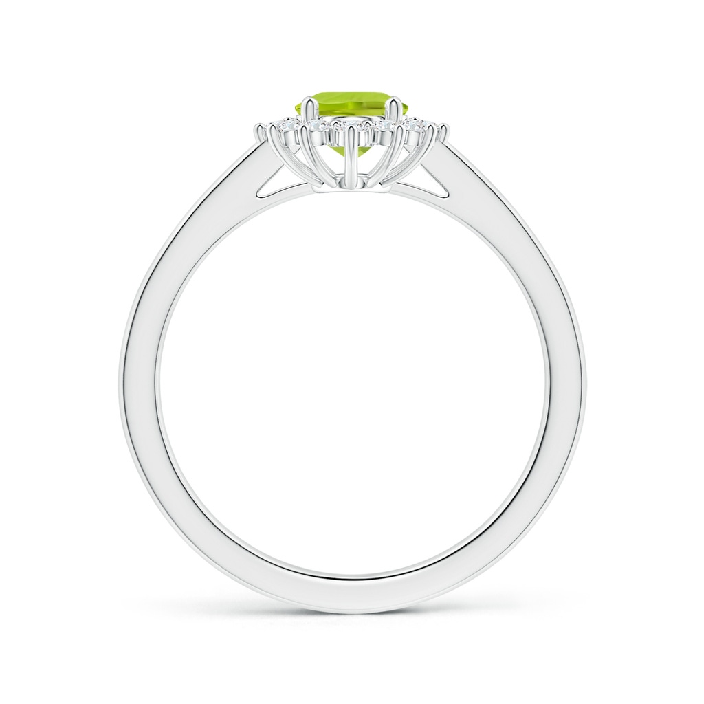 8.02x5.97x4.09mm AAA GIA Certified Princess Diana Inspired Oval Peridot Reverse Tapered Ring with Halo in White Gold Side 199