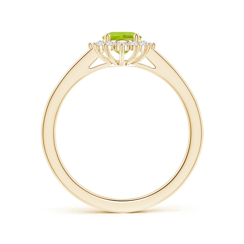 8.02x5.97x4.09mm AAA GIA Certified Princess Diana Inspired Oval Peridot Reverse Tapered Ring with Halo in Yellow Gold - side 199