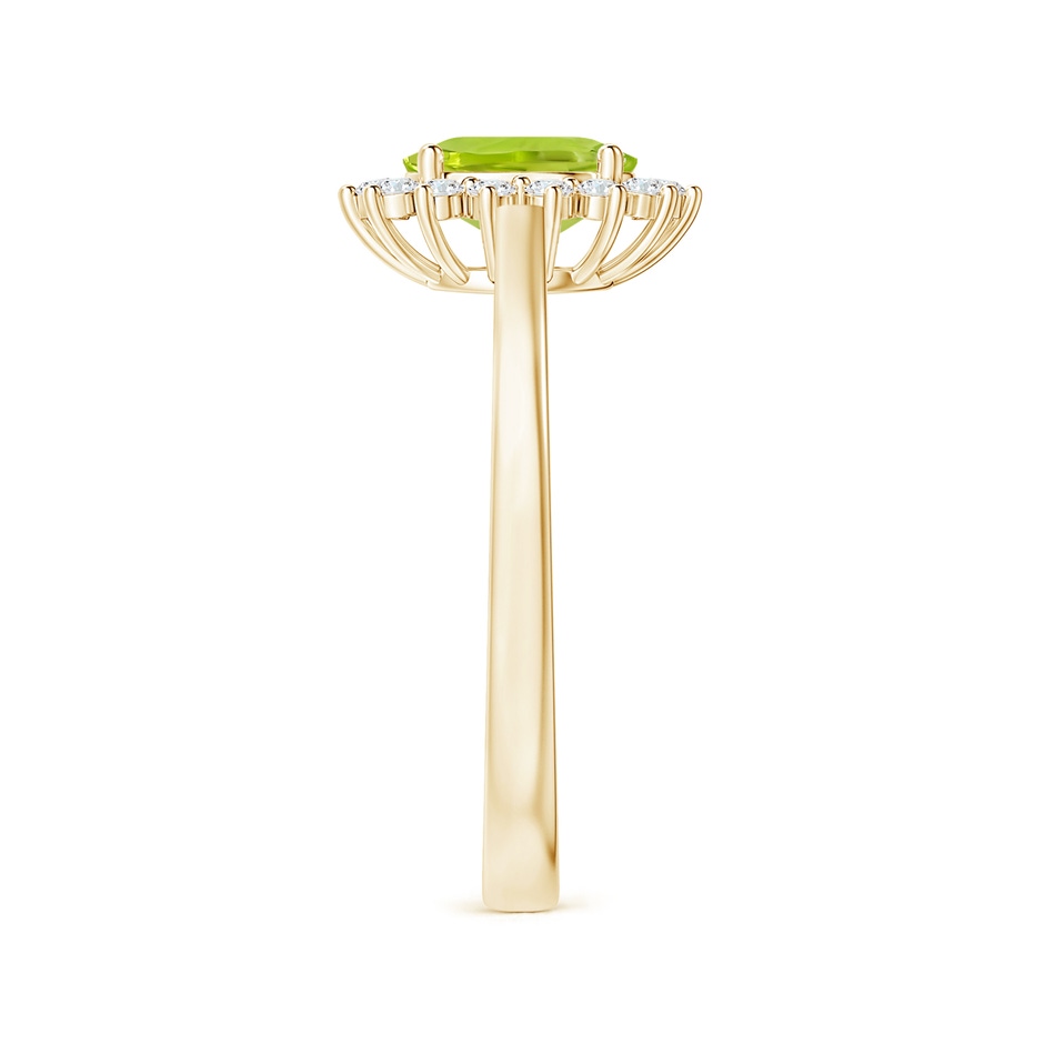 8.02x5.97x4.09mm AAA GIA Certified Princess Diana Inspired Oval Peridot Reverse Tapered Ring with Halo in Yellow Gold side 399