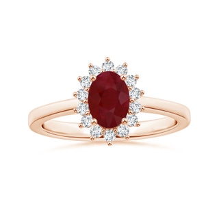 7.86x6.16x4.51mm AA Princess Diana Inspired GIA Certified Oval Ruby Reverse Tapered Shank Ring with Halo in Rose Gold