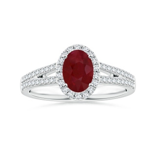 7.86x6.16x4.51mm AA GIA Certified Oval Ruby Halo Ring with Diamond Split Shank in P950 Platinum
