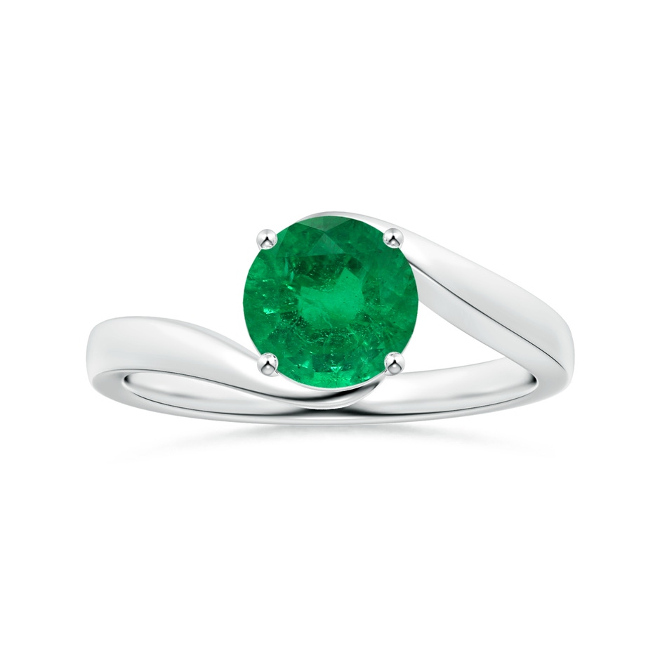 6.82x6.72x4.34mm AAA Prong-Set GIA Certified Solitaire Round Emerald Bypass Ring in 18K White Gold 