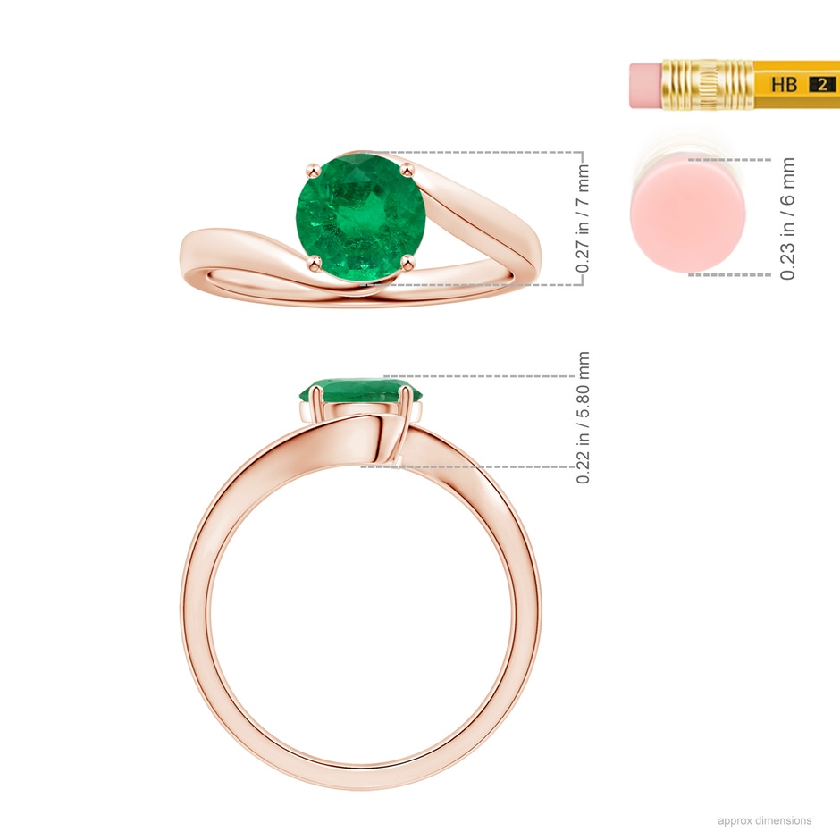 6.82x6.72x4.34mm AAA Prong-Set GIA Certified Solitaire Round Emerald Bypass Ring in 9K Rose Gold ruler