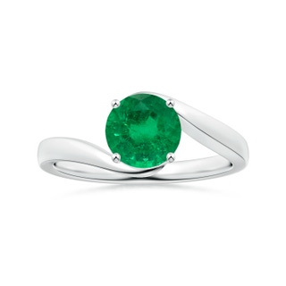 6.82x6.72x4.34mm AAA Prong-Set GIA Certified Solitaire Round Emerald Bypass Ring in P950 Platinum