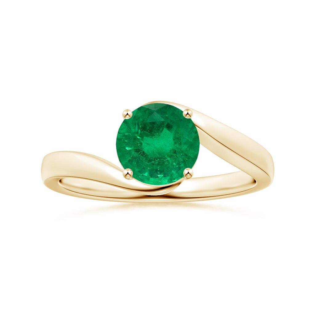 6.82x6.72x4.34mm AAA Prong-Set GIA Certified Solitaire Round Emerald Bypass Ring in Yellow Gold