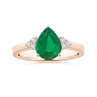 9.37x6.33x4.36mm AAA GIA Certified Reverse Tapered Pear-Shaped Emerald Ring with Side Diamonds in 10K Rose Gold