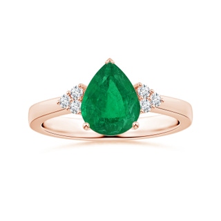 9.37x6.33x4.36mm AAA GIA Certified Reverse Tapered Pear-Shaped Emerald Ring with Side Diamonds in 18K Rose Gold