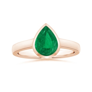 9.37x6.33x4.36mm AAA GIA Certified Bezel-Set Pear-Shaped Emerald Solitaire Ring in 9K Rose Gold