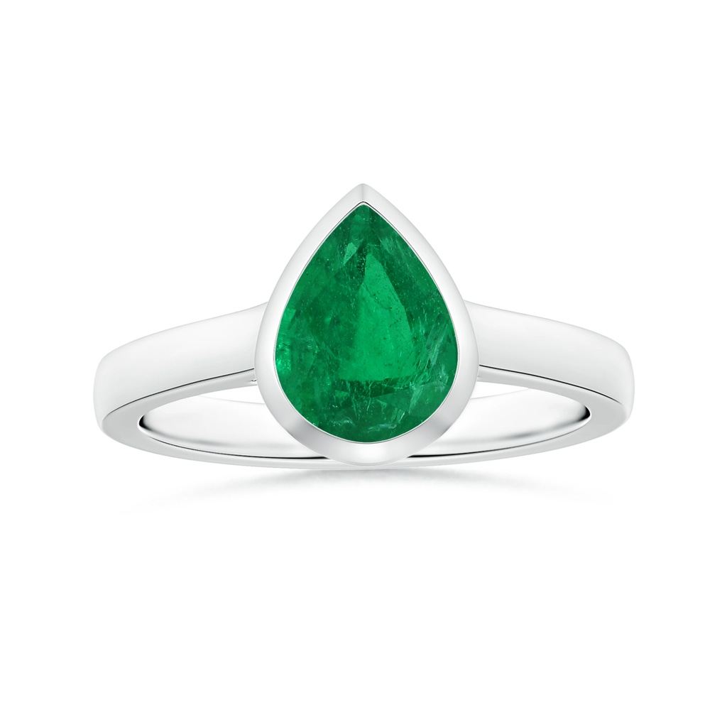 9.37x6.33x4.36mm AAA GIA Certified Bezel-Set Pear-Shaped Emerald Solitaire Ring in White Gold