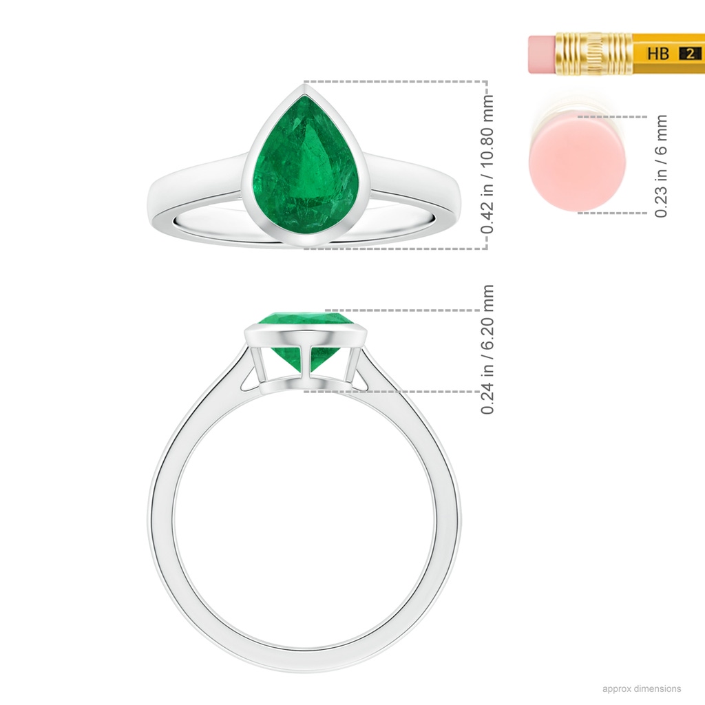 9.37x6.33x4.36mm AAA GIA Certified Bezel-Set Pear-Shaped Emerald Solitaire Ring in White Gold ruler