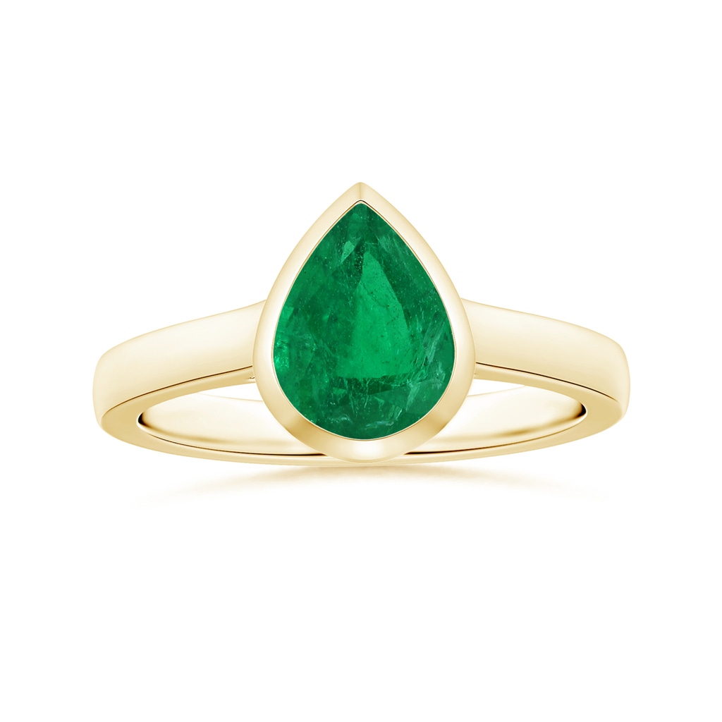 9.37x6.33x4.36mm AAA GIA Certified Bezel-Set Pear-Shaped Emerald Solitaire Ring in Yellow Gold