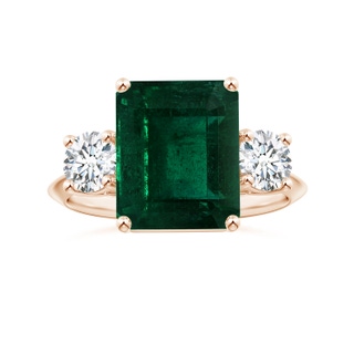 10.31x8.20x6.57mm AA GIA Certified Three Stone Emerald-Cut Emerald Knife-Edge Shank Ring with Diamonds in 10K Rose Gold