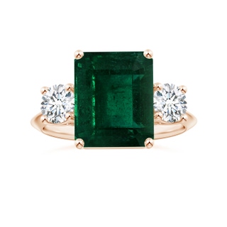 10.31x8.20x6.57mm AA GIA Certified Three Stone Emerald-Cut Emerald Knife-Edge Shank Ring with Diamonds in 9K Rose Gold