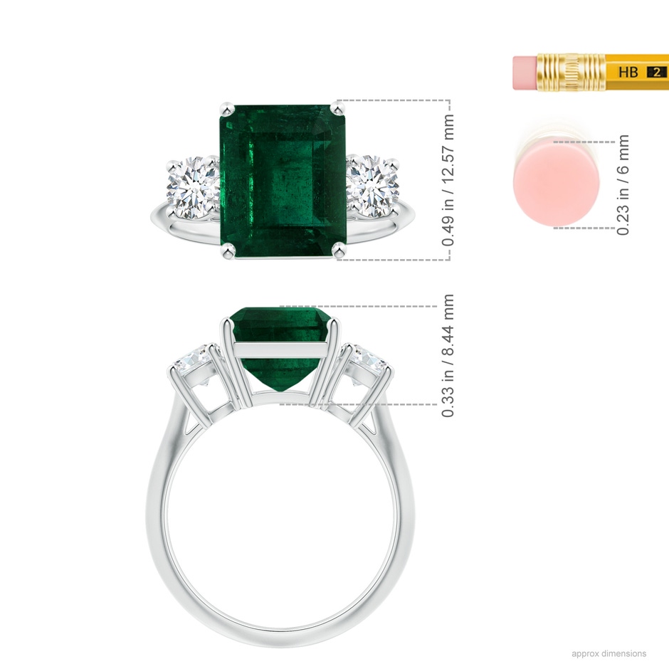 10.31x8.20x6.57mm AA GIA Certified Three Stone Emerald-Cut Emerald Knife-Edge Shank Ring with Diamonds in P950 Platinum ruler