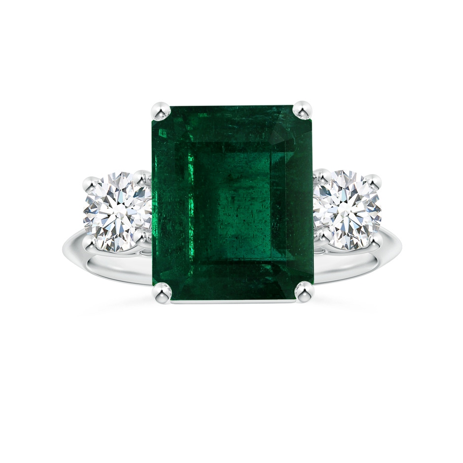 10.31x8.20x6.57mm AA GIA Certified Three Stone Emerald-Cut Emerald Knife-Edge Shank Ring with Diamonds in White Gold 