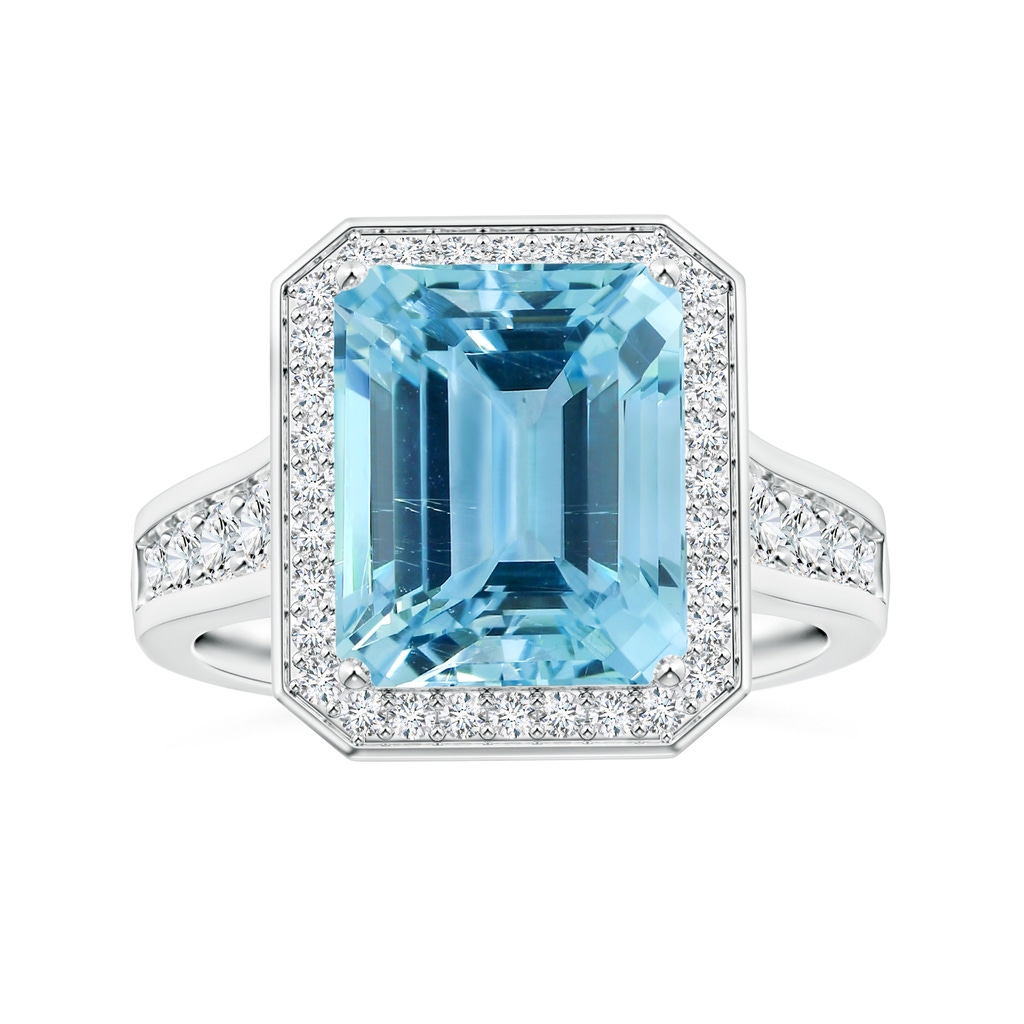 10.77x8.97x6.77mm AAA GIA Certified Emerald-Cut Aquamarine Halo Ring with Diamond Tapered Shank in P950 Platinum