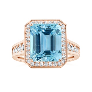 10.77x8.97x6.77mm AAA GIA Certified Emerald-Cut Aquamarine Halo Ring with Diamond Tapered Shank in Rose Gold