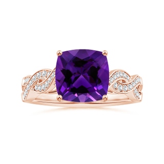 9.05x9.01x5.66mm AAAA Prong-Set GIA Certified Cushion Amethyst Twist Shank Ring in 18K Rose Gold