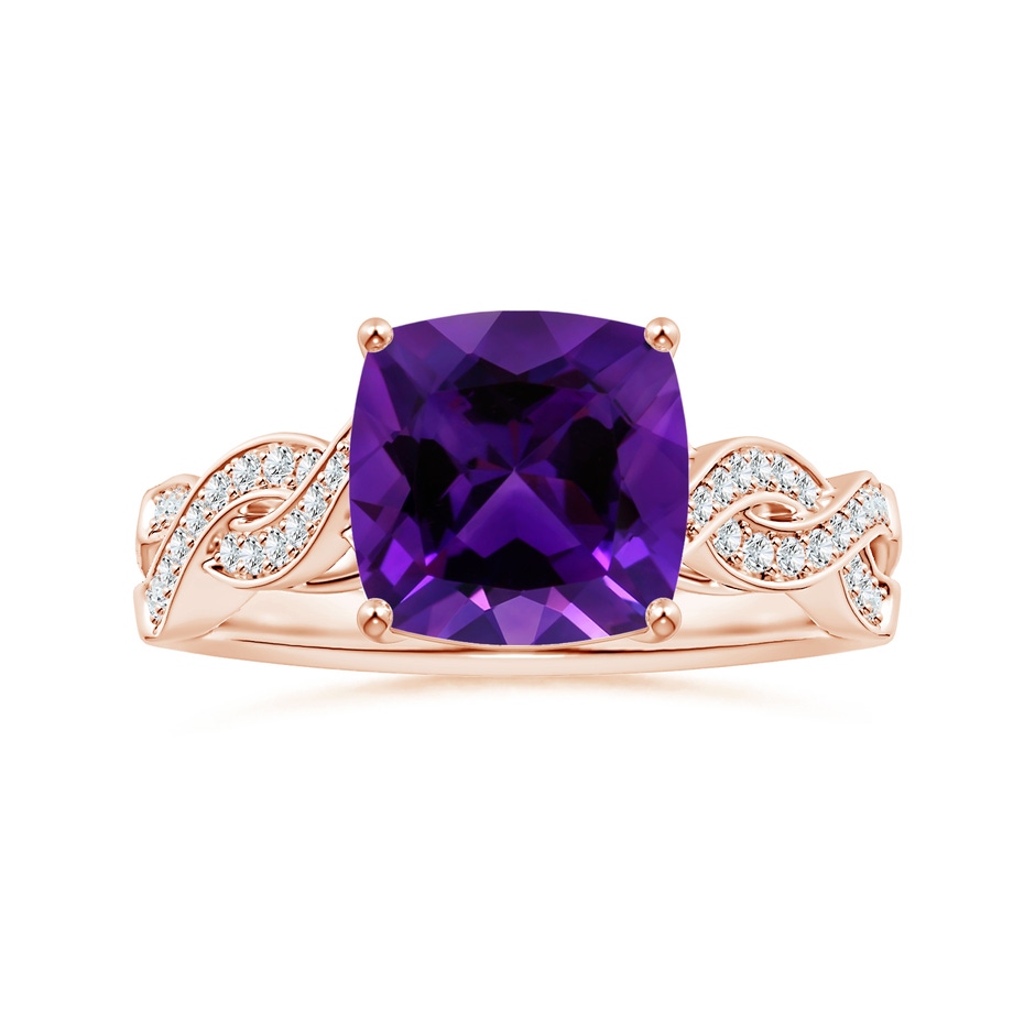 9.05x9.01x5.66mm AAAA Prong-Set GIA Certified Cushion Amethyst Twist Shank Ring in 18K Rose Gold 