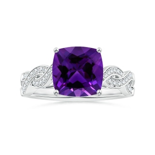 9.05x9.01x5.66mm AAAA Prong-Set GIA Certified Cushion Amethyst Twist Shank Ring in 18K White Gold