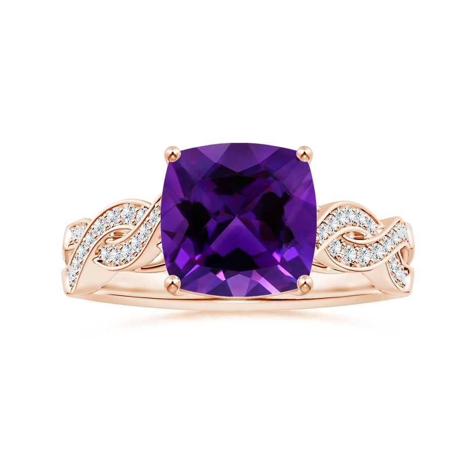 9.05x9.01x5.66mm AAAA Prong-Set GIA Certified Cushion Amethyst Twist Shank Ring in Rose Gold 