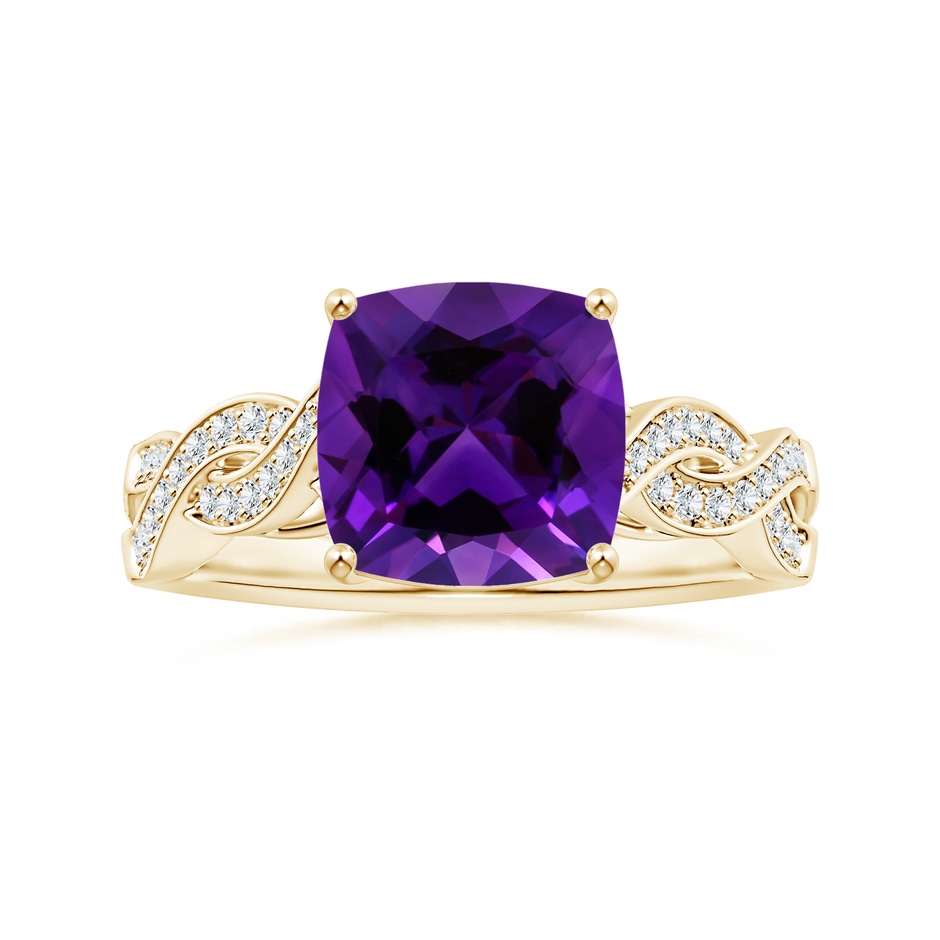 9.05x9.01x5.66mm AAAA Prong-Set GIA Certified Cushion Amethyst Twist Shank Ring in Yellow Gold 