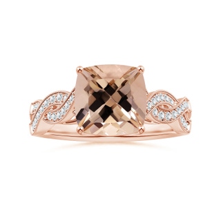 9.06x9.06x6.30mm AA Prong-Set GIA Certified Cushion Morganite Ring with Diamonds in 18K Rose Gold